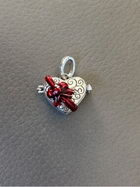 BRIGHTON Silver Heart Pendant Charm with Red Bow Accent and chocolates!